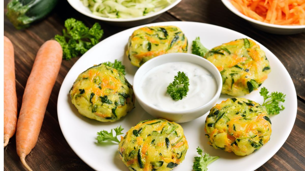 Carrot and Zucchini Fritters with Yogurt Dip