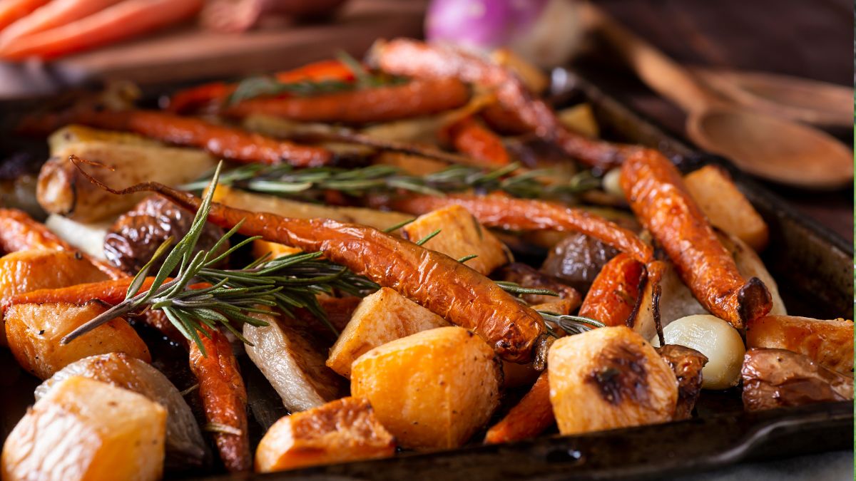 Tu B'Shevat Dinner: Roasted Turnips, Carrots and Potatoes with Date Glaze