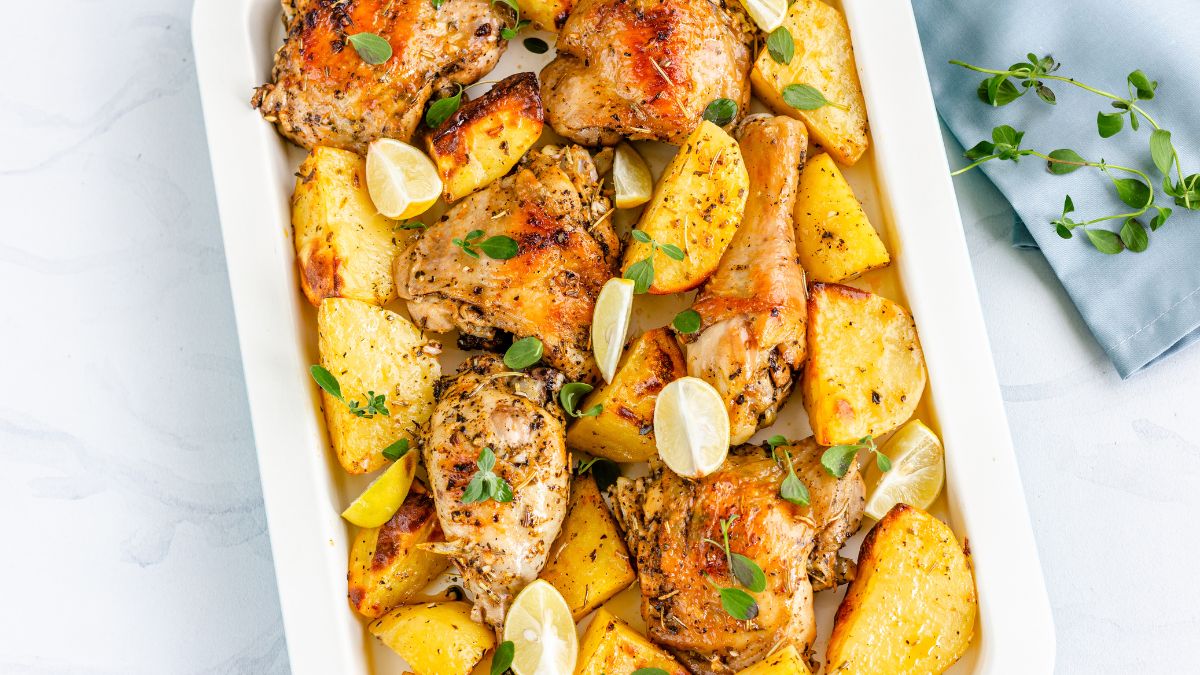 Baked Garlic Chicken Thighs and Potatoes