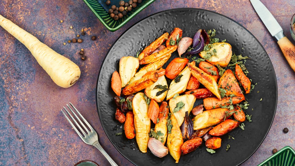 Tu B'Shevat Dinner: Roasted Turnips, Carrots and Potatoes with Date Glaze