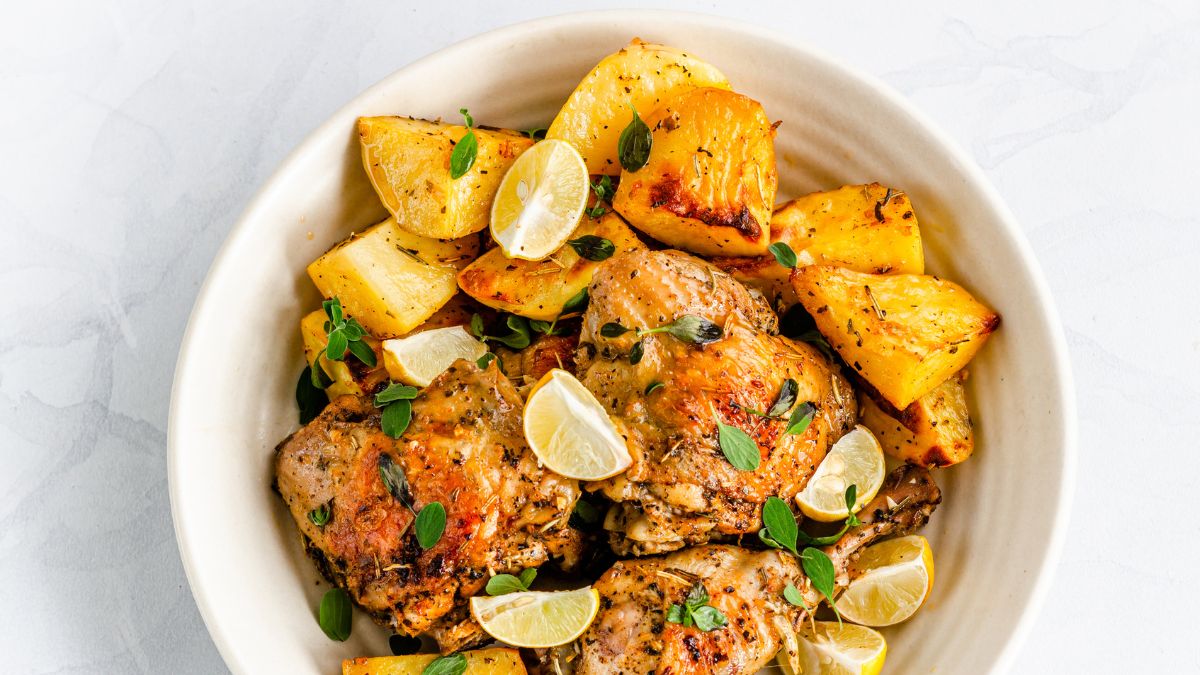 Baked Garlic Chicken Thighs and Potatoes