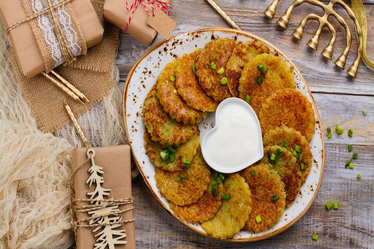 Hanukkah Appetizer: Latkes with Garlic Sour Cream Dip